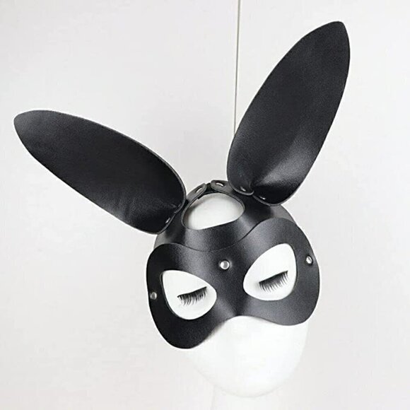 black Leather Fetish Masquerade Face Mask Slave Bondage BDSM Costume Cosplay - Picture 7 of 7